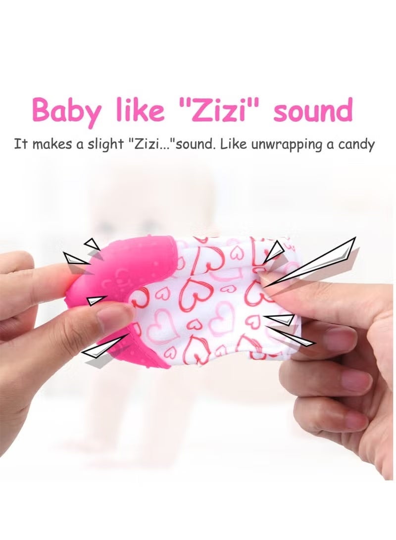 ColaBear 2PCS Baby Teething Set, Includes Baby Chew Toy and Silicone Mitten Teether Glove, Infant Soothing Pain Relief for Baby (Pink) - Image 4